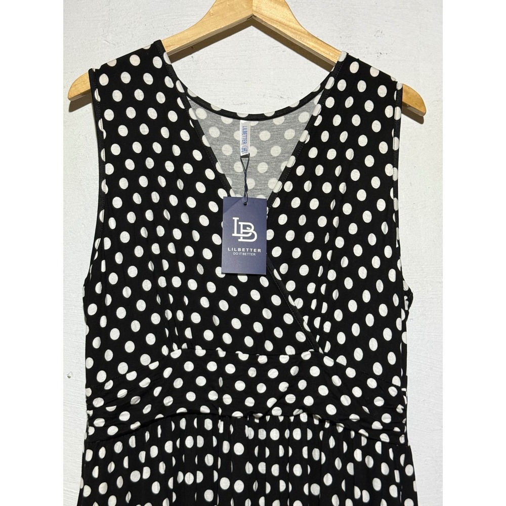 NWT LilBetter Womens Polka Dot Maxi Dress 2XL Black White Sleeveless Jersey Knit - Picture 4 of 7